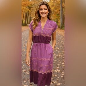 1960's/70's Vintage Authentic Sears Retro House Dress Kimono Purple Floral S